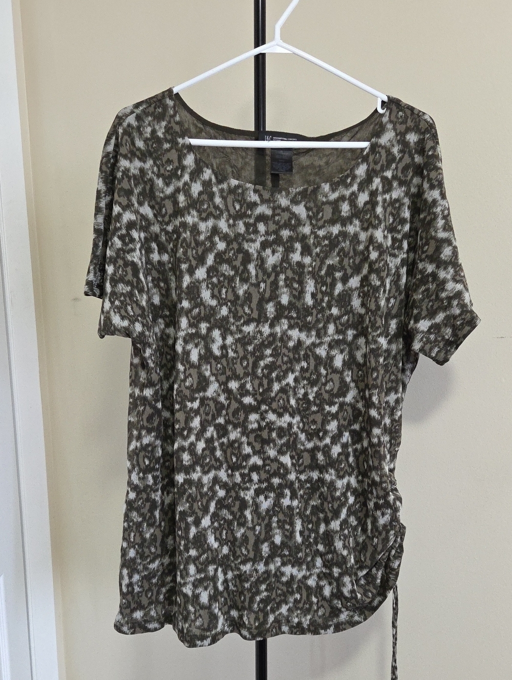 INC International Concepts Plus Size Olive Green Printed Short-Sleeve Top